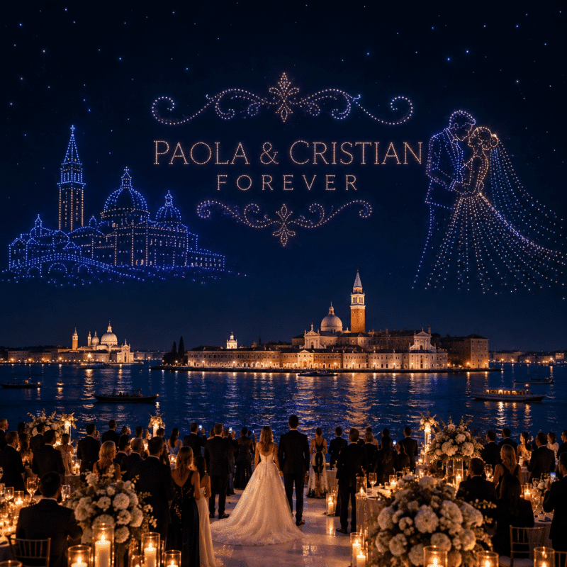 Drone light show wedding venice marriot 1